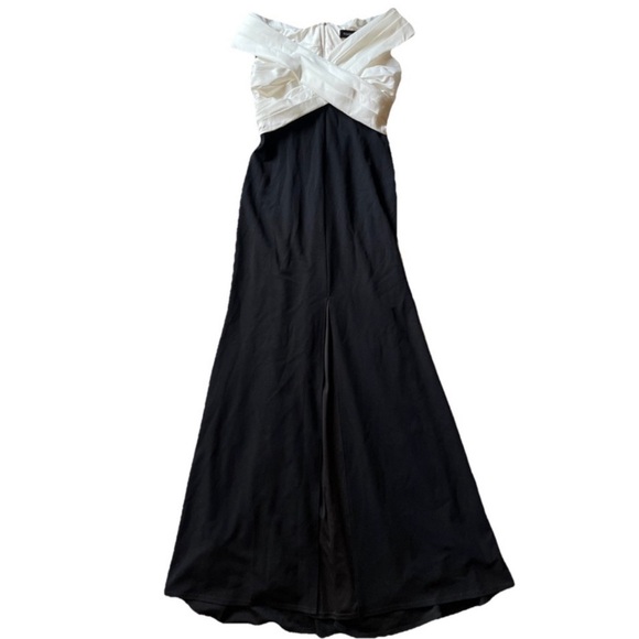 gold dress or blue and black I.H.F GUIPURE LACE AND TAFFETA DRESS IN Black AND White